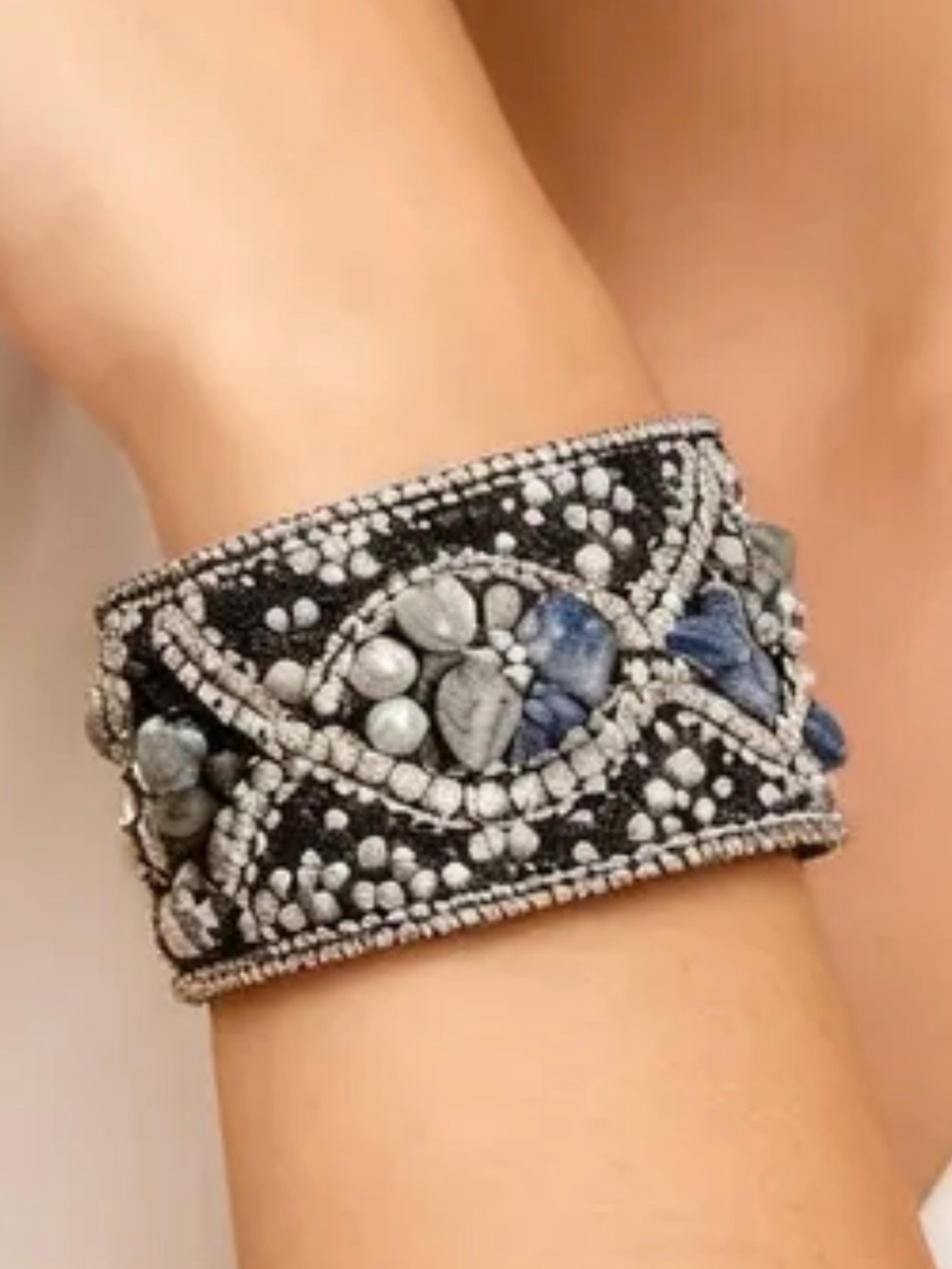 Embellished Beaded Magnetic Cuff Bracelet with  Accent Stones